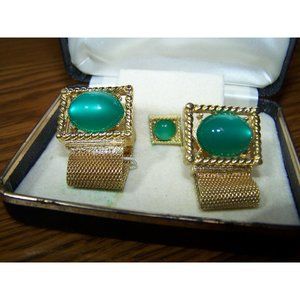 Men's Cufflink Tie Clasp Boxed Det Business Formal Green